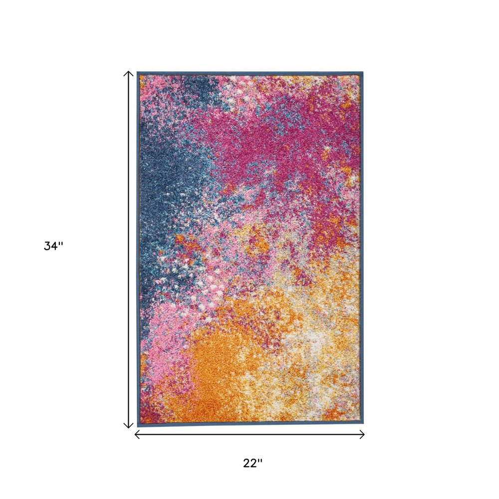 6' Blue And Orange Abstract Runner Rug