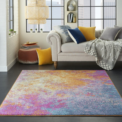 4' X 6' Blue And Orange Abstract Area Rug