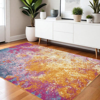 4' X 6' Blue And Orange Abstract Area Rug
