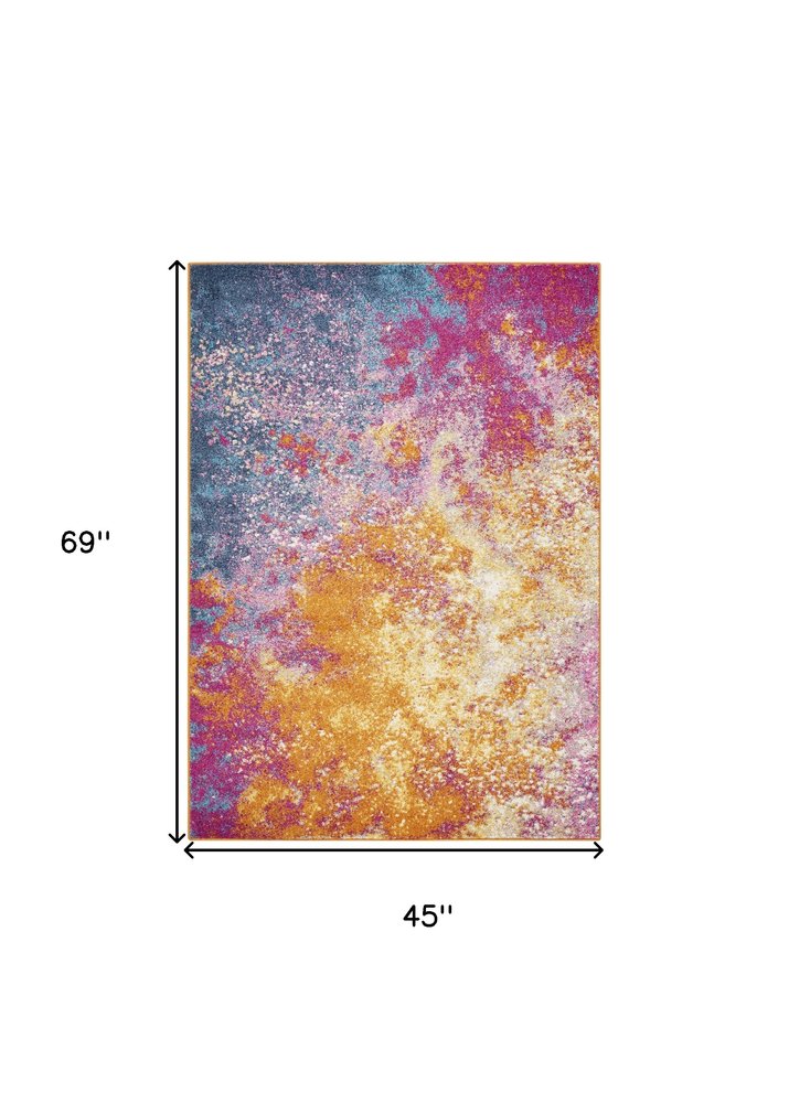 4' X 6' Blue And Orange Abstract Area Rug