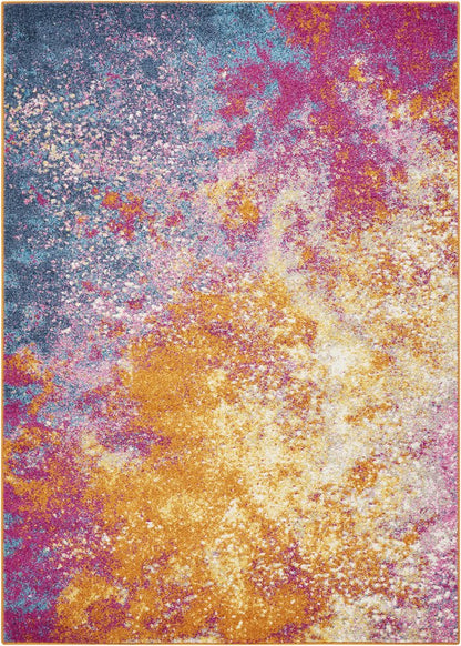 4' X 6' Blue And Orange Abstract Area Rug