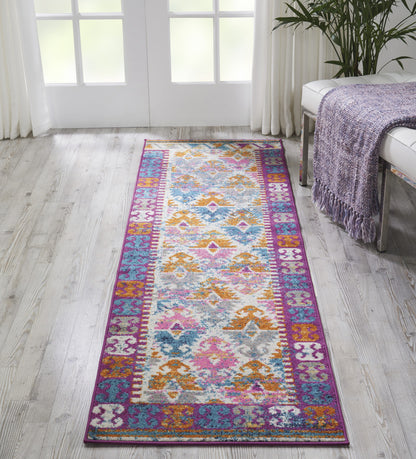 8' Ivory Geometric Power Loom Runner Rug