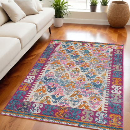 8' Ivory Geometric Power Loom Runner Rug