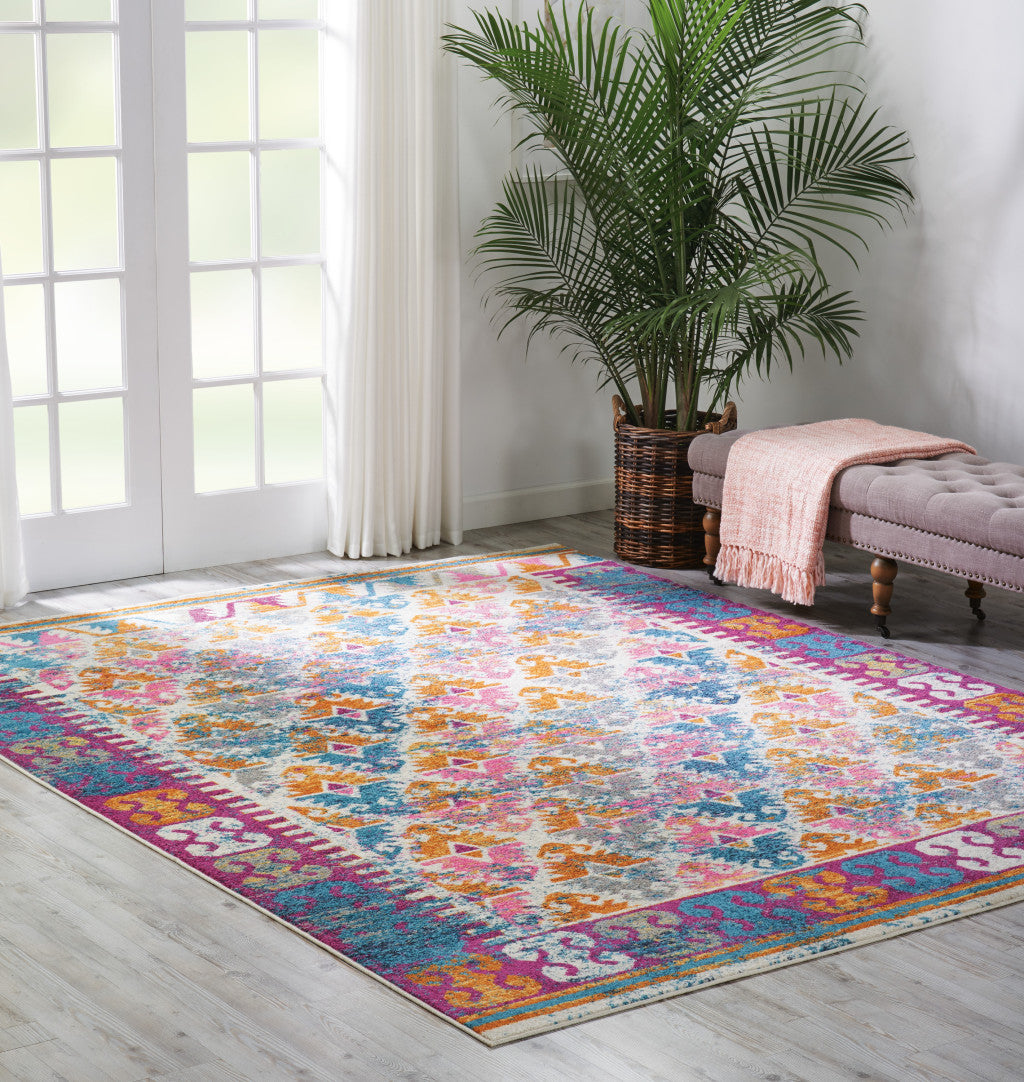 8' Ivory Geometric Power Loom Runner Rug