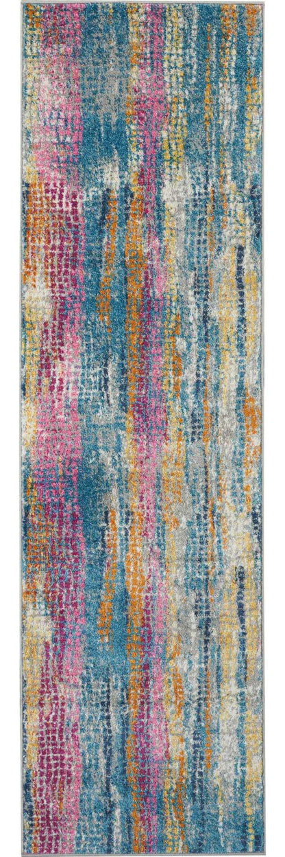 8' Pink And Blue Abstract Power Loom Runner Rug