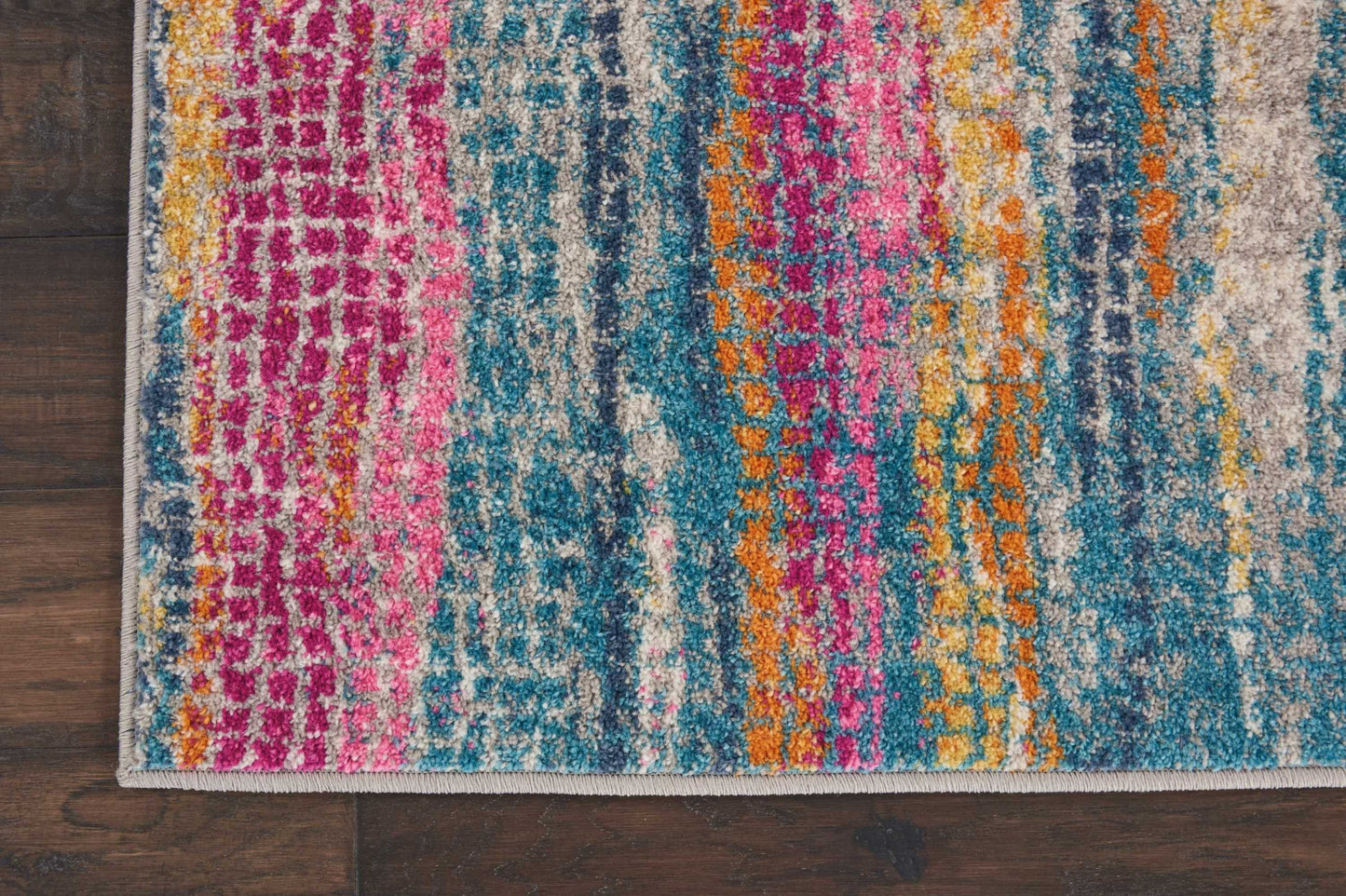 8' Pink And Blue Abstract Power Loom Runner Rug