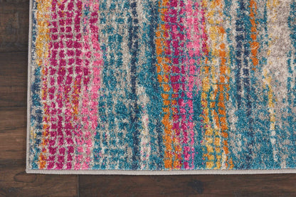 8' Pink And Blue Abstract Power Loom Runner Rug