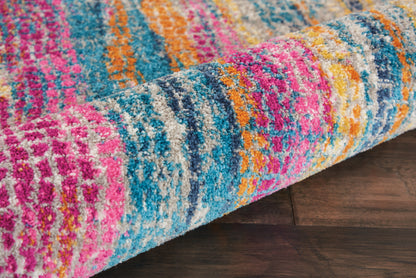 8' Pink And Blue Abstract Power Loom Runner Rug