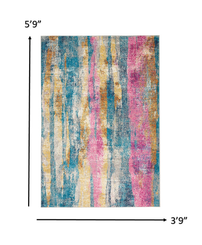 8' Pink And Blue Abstract Power Loom Runner Rug