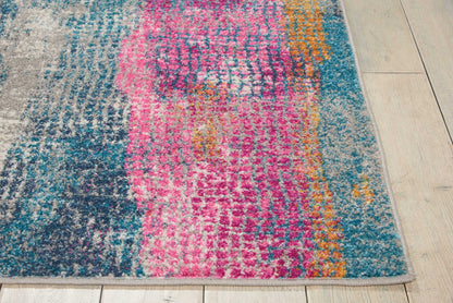 5' X 7' Blue Pink And Gold Abstract Distressed Area Rug