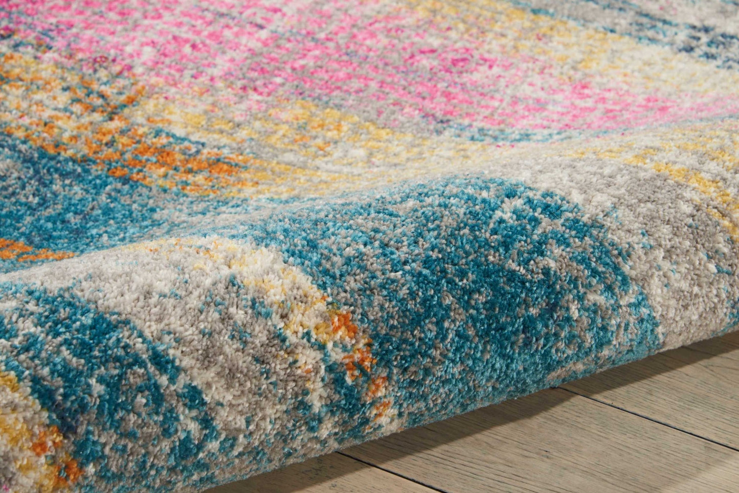 8' Pink And Blue Abstract Power Loom Runner Rug