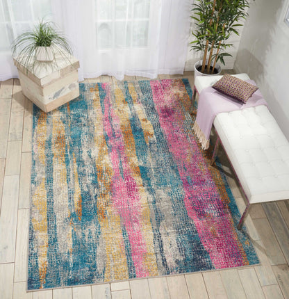 8' Pink And Blue Abstract Power Loom Runner Rug