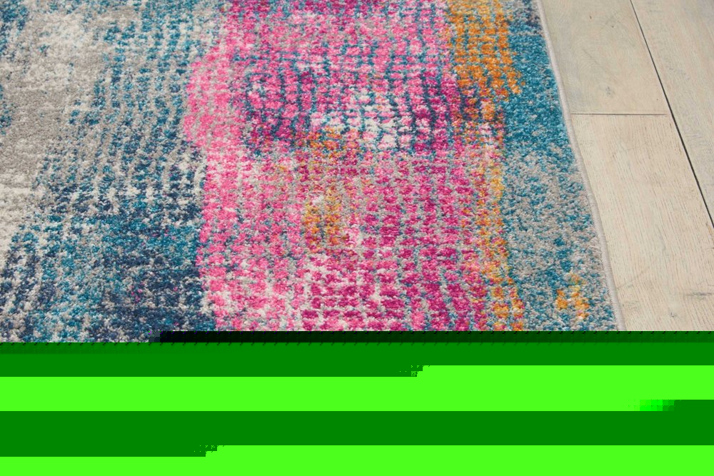 5' X 7' Blue Pink And Gold Abstract Distressed Area Rug