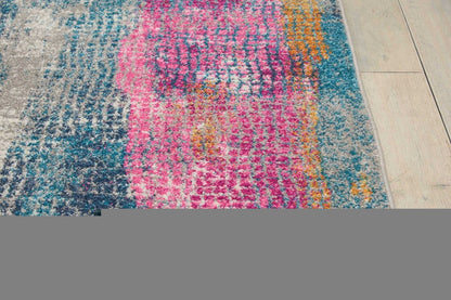 5' X 7' Blue Pink And Gold Abstract Distressed Area Rug