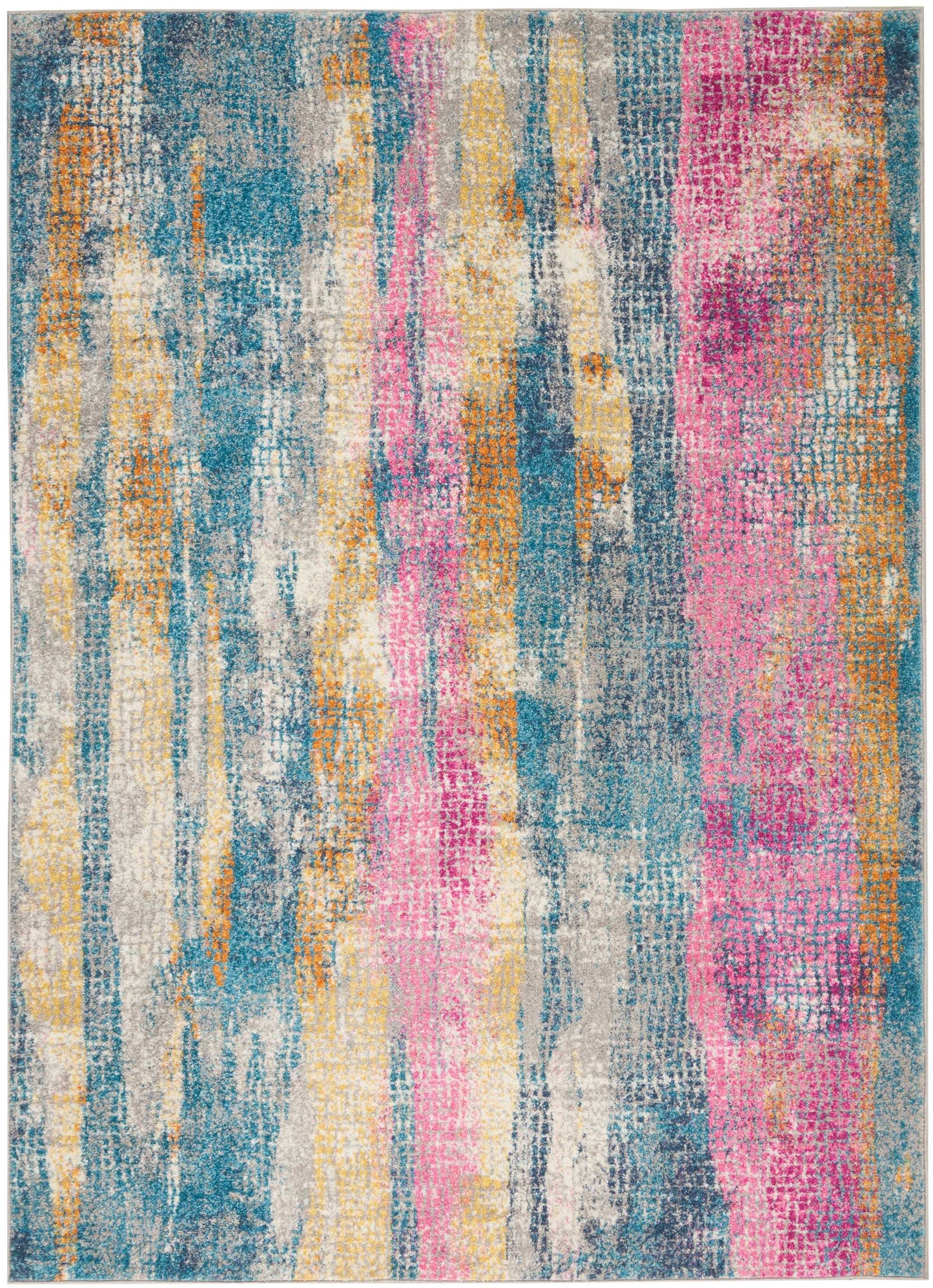 8' Pink And Blue Abstract Power Loom Runner Rug