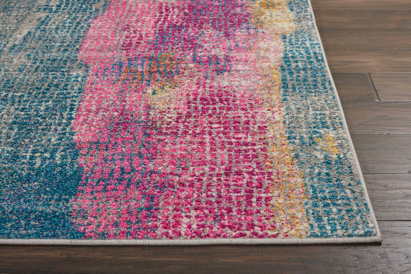 8' Pink And Blue Abstract Power Loom Runner Rug