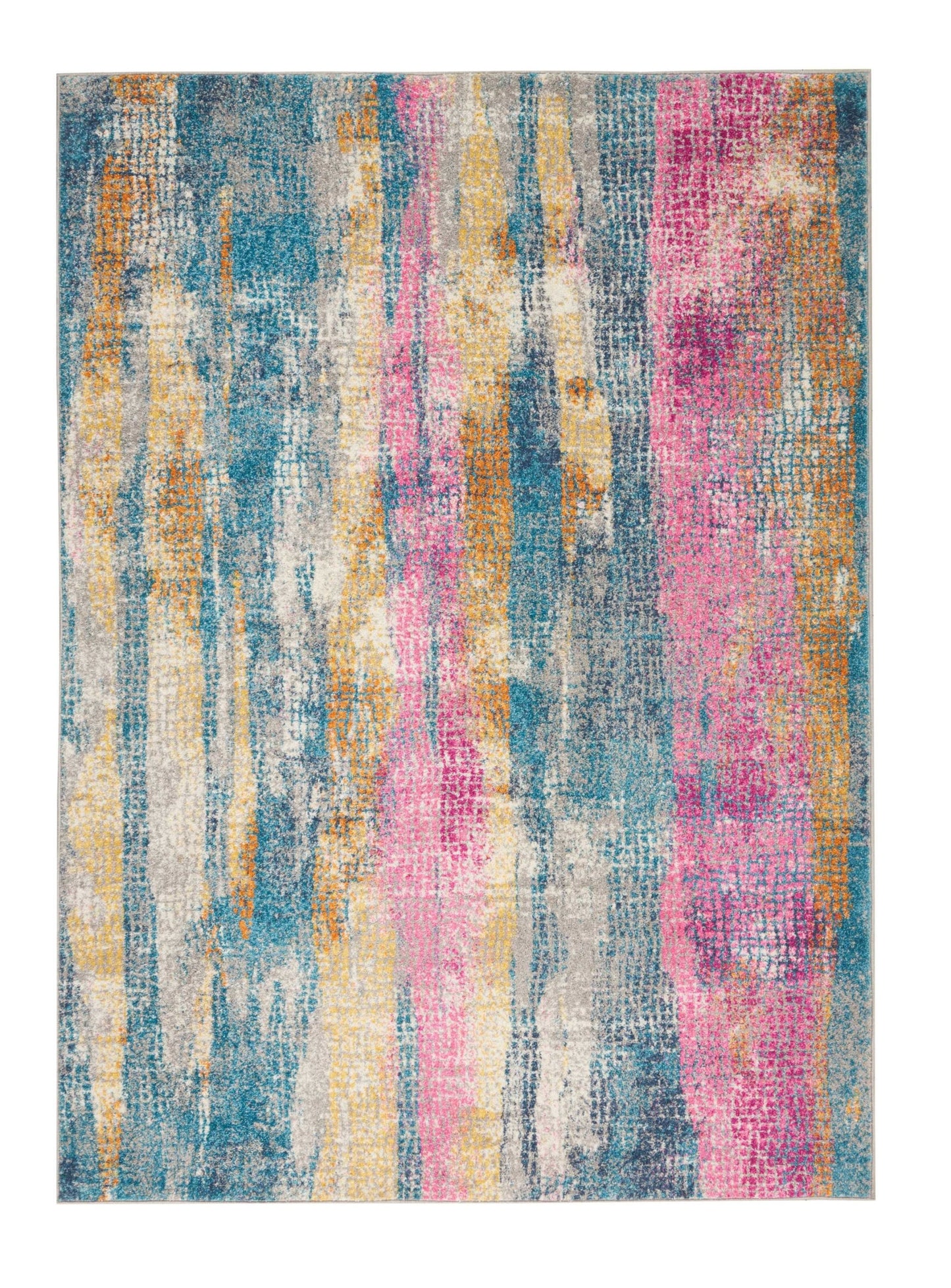 8' Pink And Blue Abstract Power Loom Runner Rug