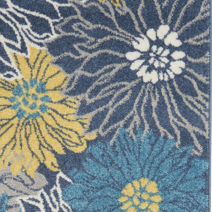 4' X 6' Blue And Gold Floral Area Rug