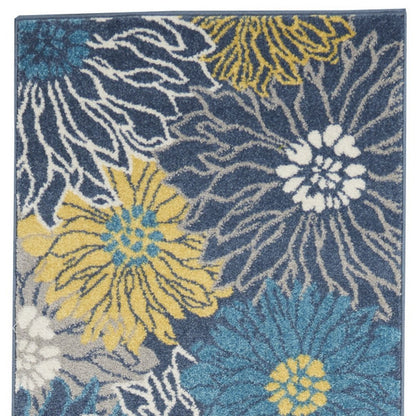 2' X 3' Blue And Gold Floral Area Rug