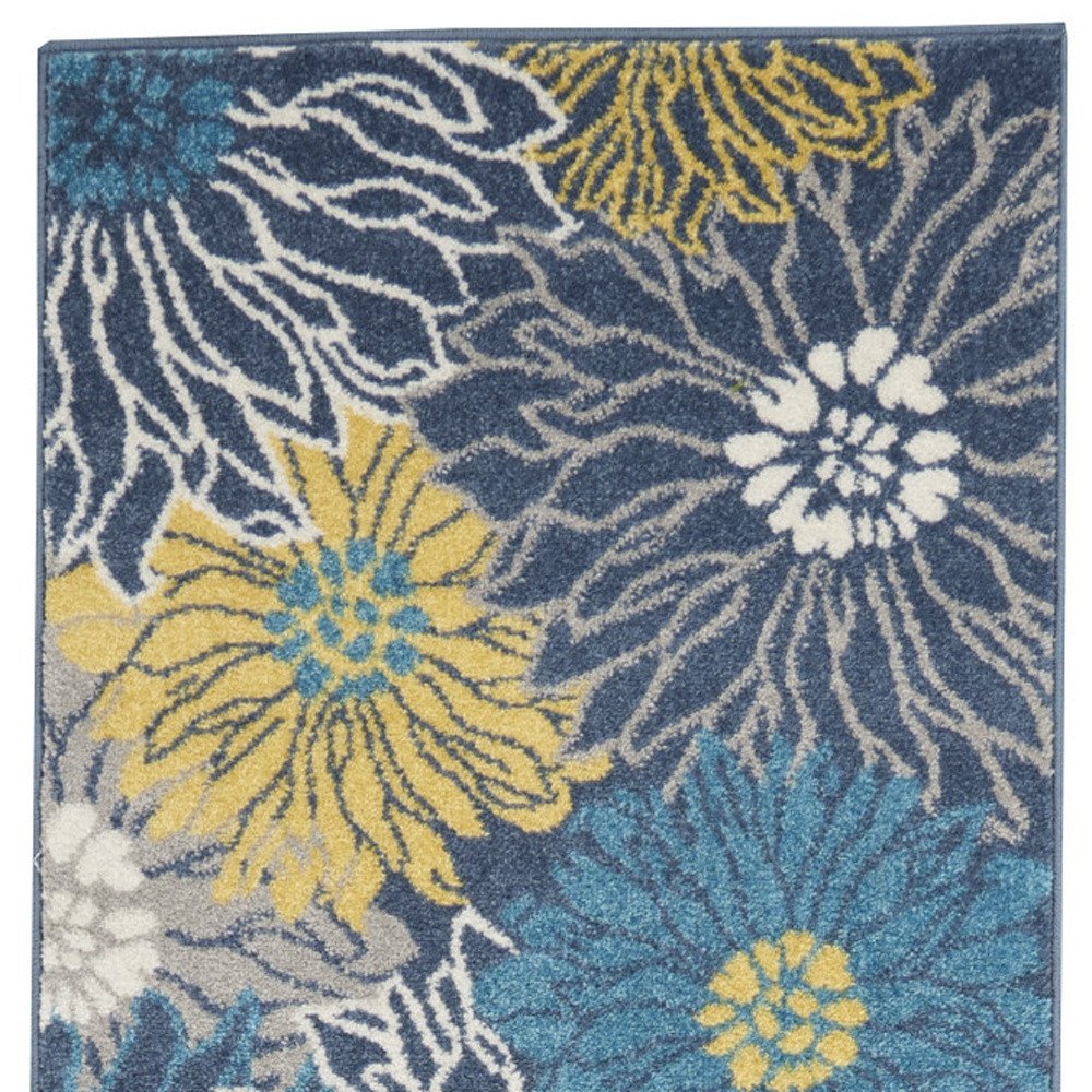 2' X 3' Blue And Gold Floral Area Rug