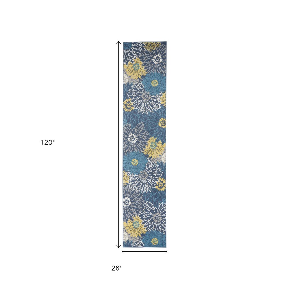 4' X 6' Blue And Gold Floral Area Rug
