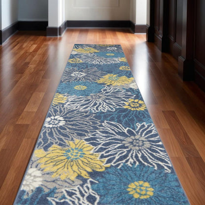 4' X 6' Blue And Gold Floral Area Rug