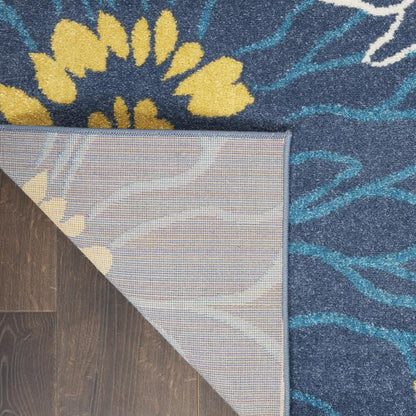 4' X 6' Blue And Gold Floral Area Rug