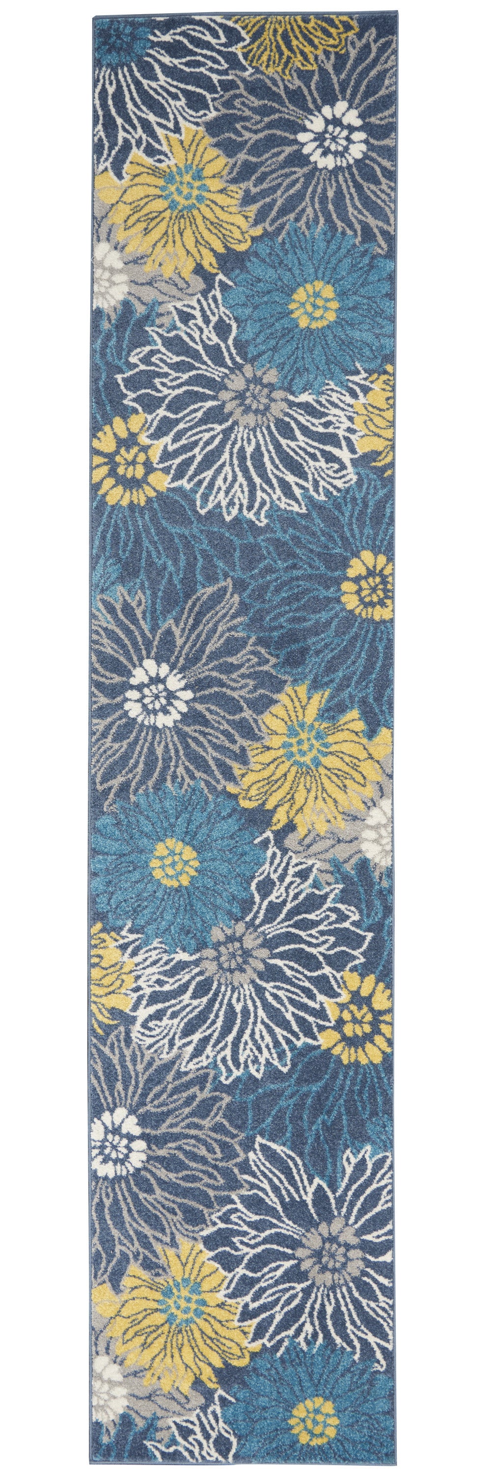 10' Blue Floral Power Loom Runner Rug