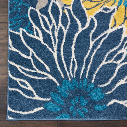 4' X 6' Blue And Gold Floral Area Rug
