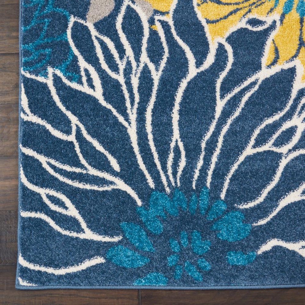10' Blue And Gold Floral Runner Rug