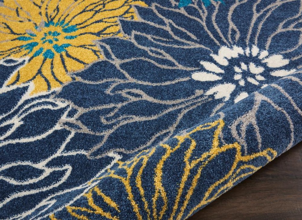 4' X 6' Blue And Gold Floral Area Rug