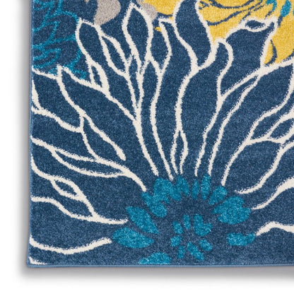 4' X 6' Blue And Gold Floral Area Rug