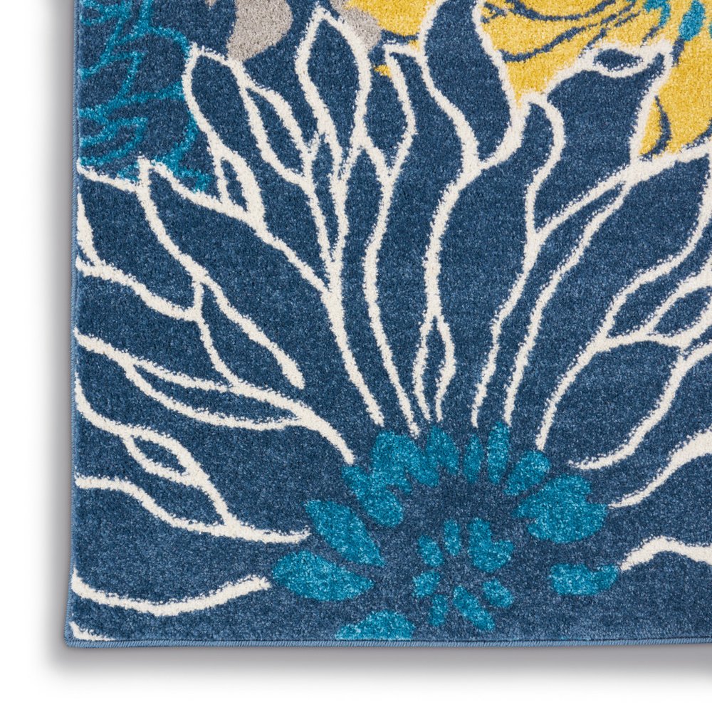10' Blue And Gold Floral Runner Rug