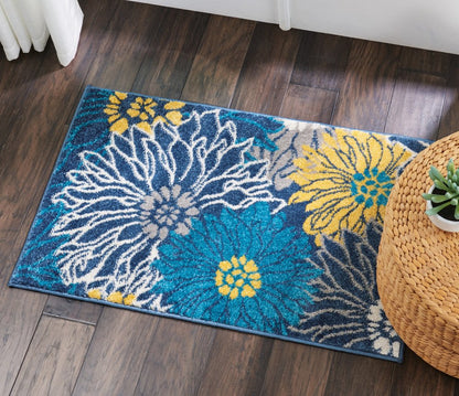 2' X 3' Blue And Gold Floral Area Rug
