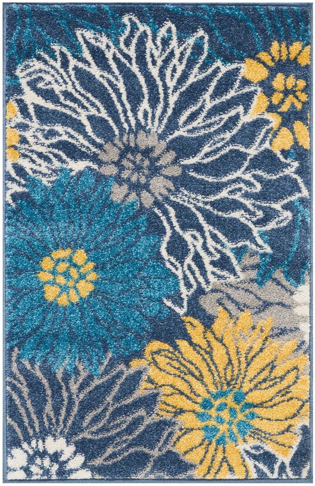 2' X 3' Blue And Gold Floral Area Rug