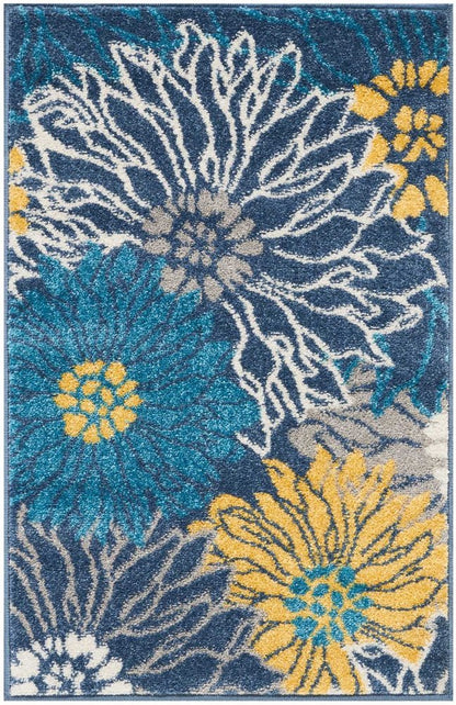 2' X 3' Blue And Gold Floral Area Rug