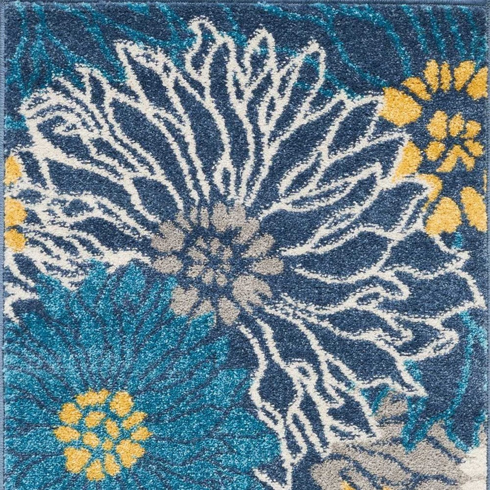 2' X 3' Blue And Gold Floral Area Rug