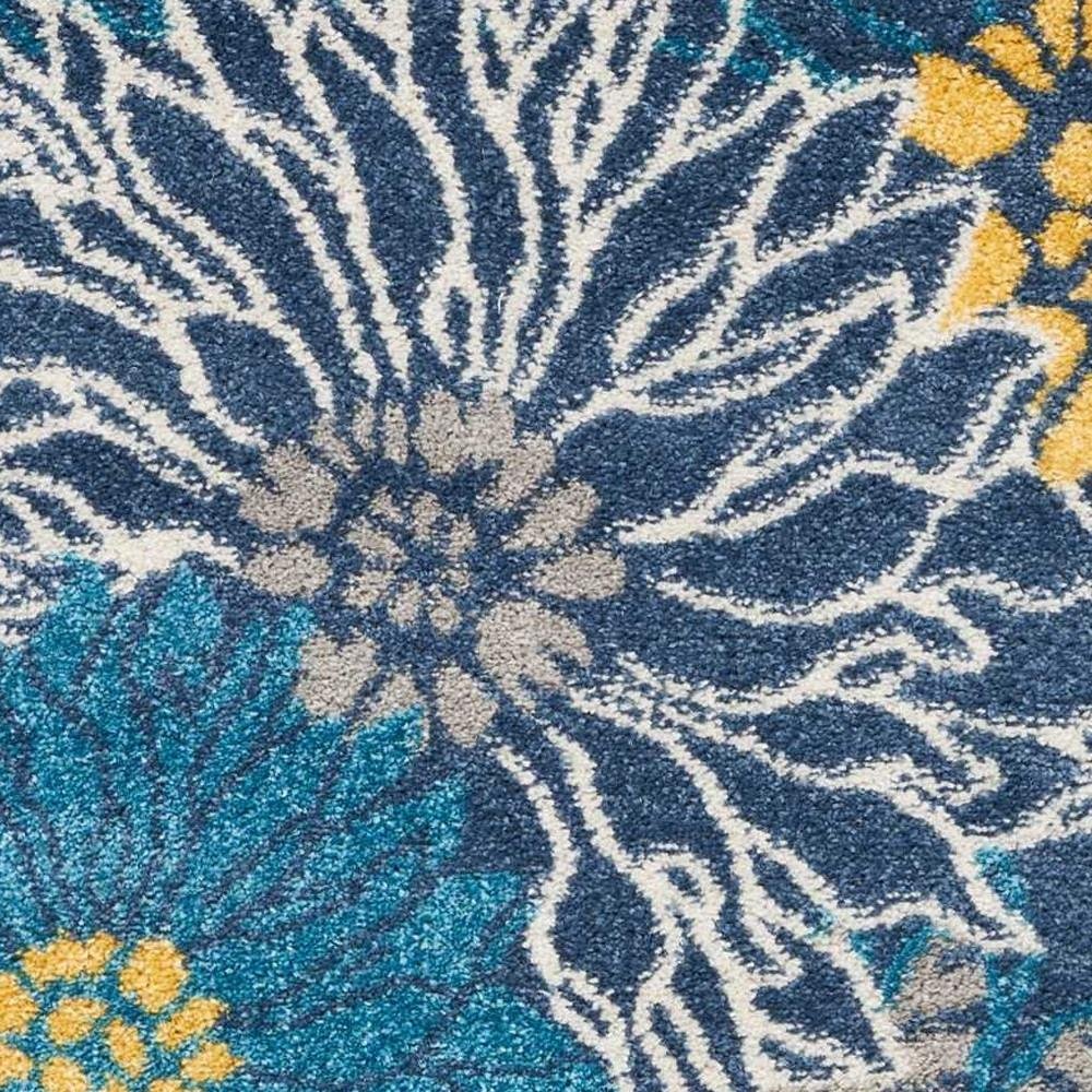 5' X 7' Blue And Gold Floral Area Rug