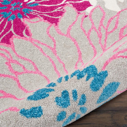 6' Gray And Pink Floral Runner Rug