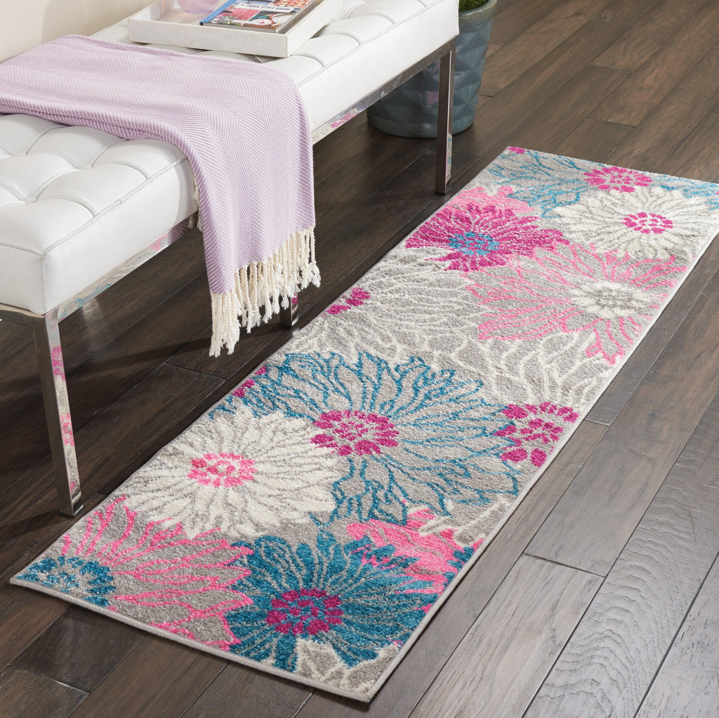 5' X 7' Gray Floral Dhurrie Area Rug