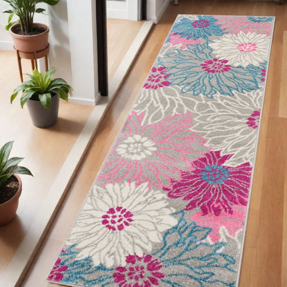 4' X 6' Gray And Pink Floral Area Rug