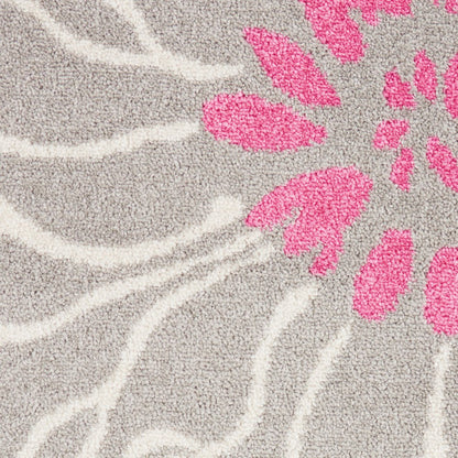 5' Gray And Pink Floral Round Rug