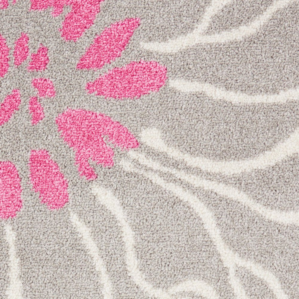 6' Gray And Pink Floral Runner Rug