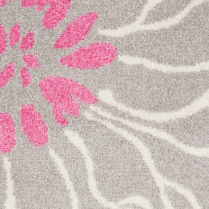 6' Gray And Pink Floral Runner Rug