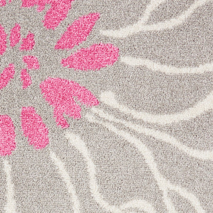 4' X 6' Gray And Pink Floral Area Rug