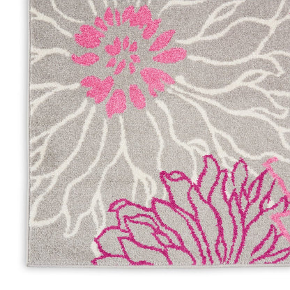 6' Gray And Pink Floral Runner Rug