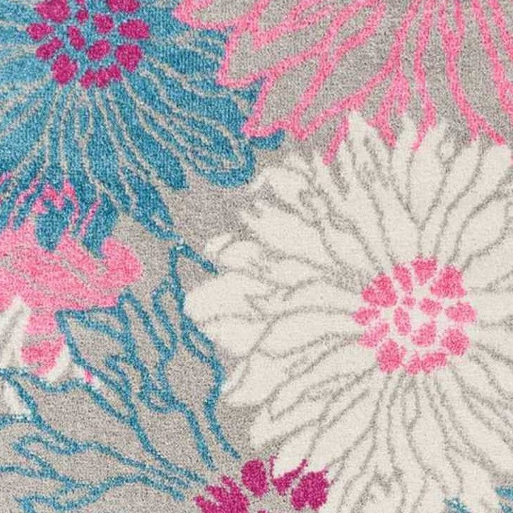 6' Gray And Pink Floral Runner Rug