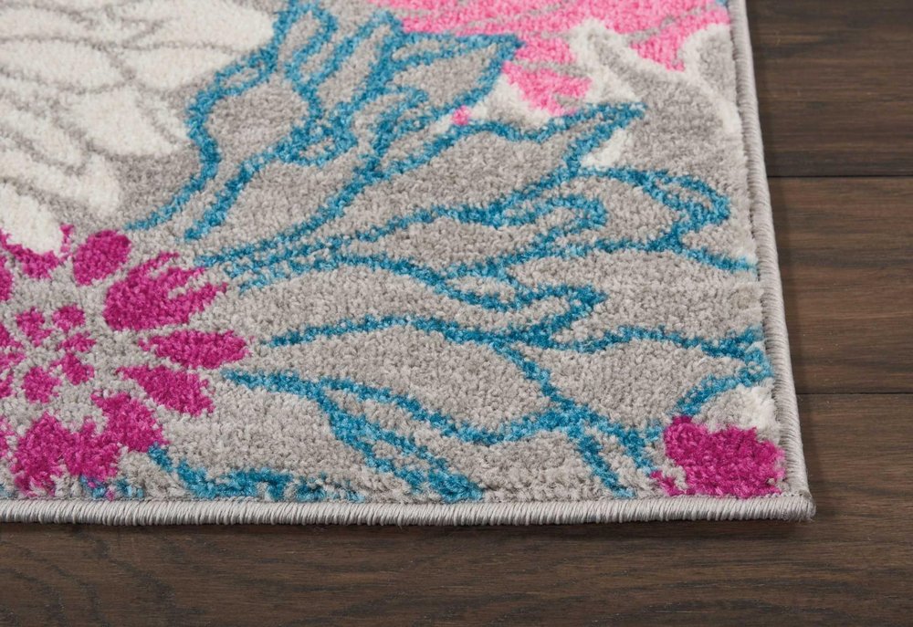 5' X 7' Gray And Pink Floral Area Rug