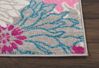5' X 7' Gray And Pink Floral Area Rug