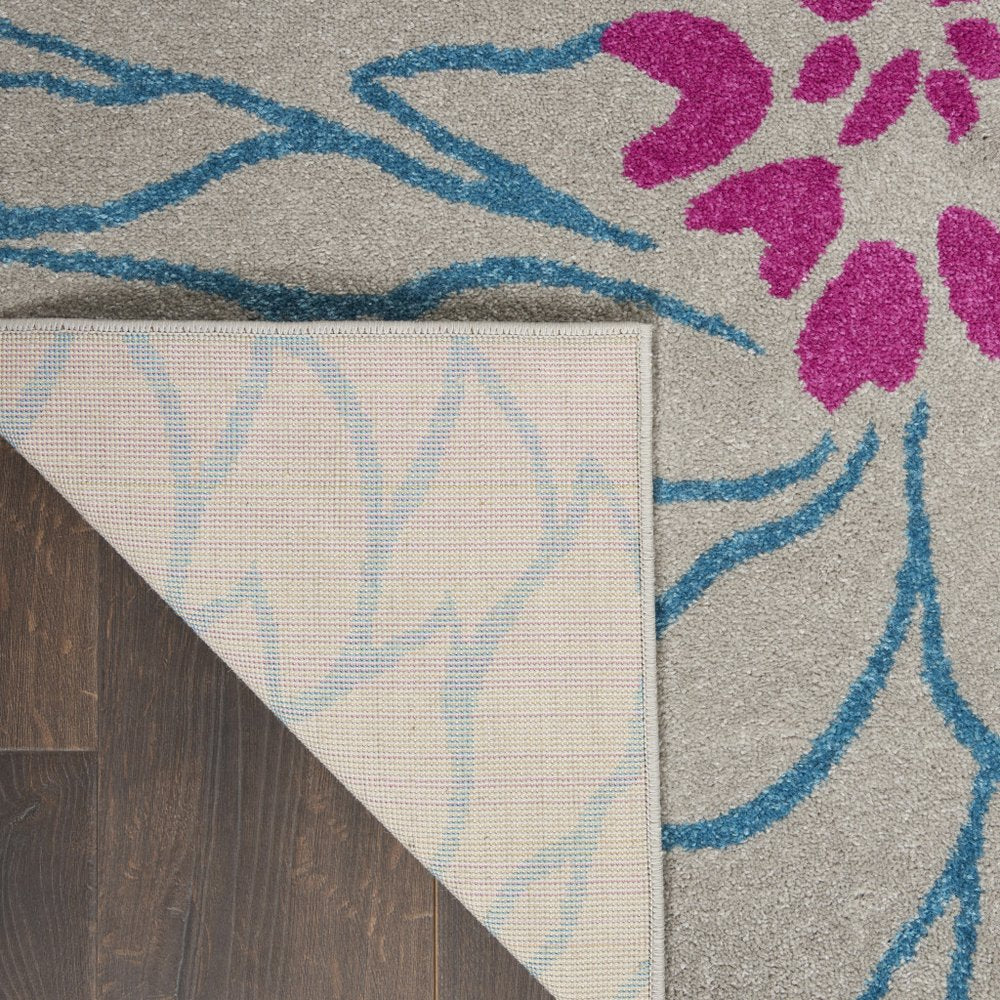 4' X 6' Gray And Pink Floral Area Rug